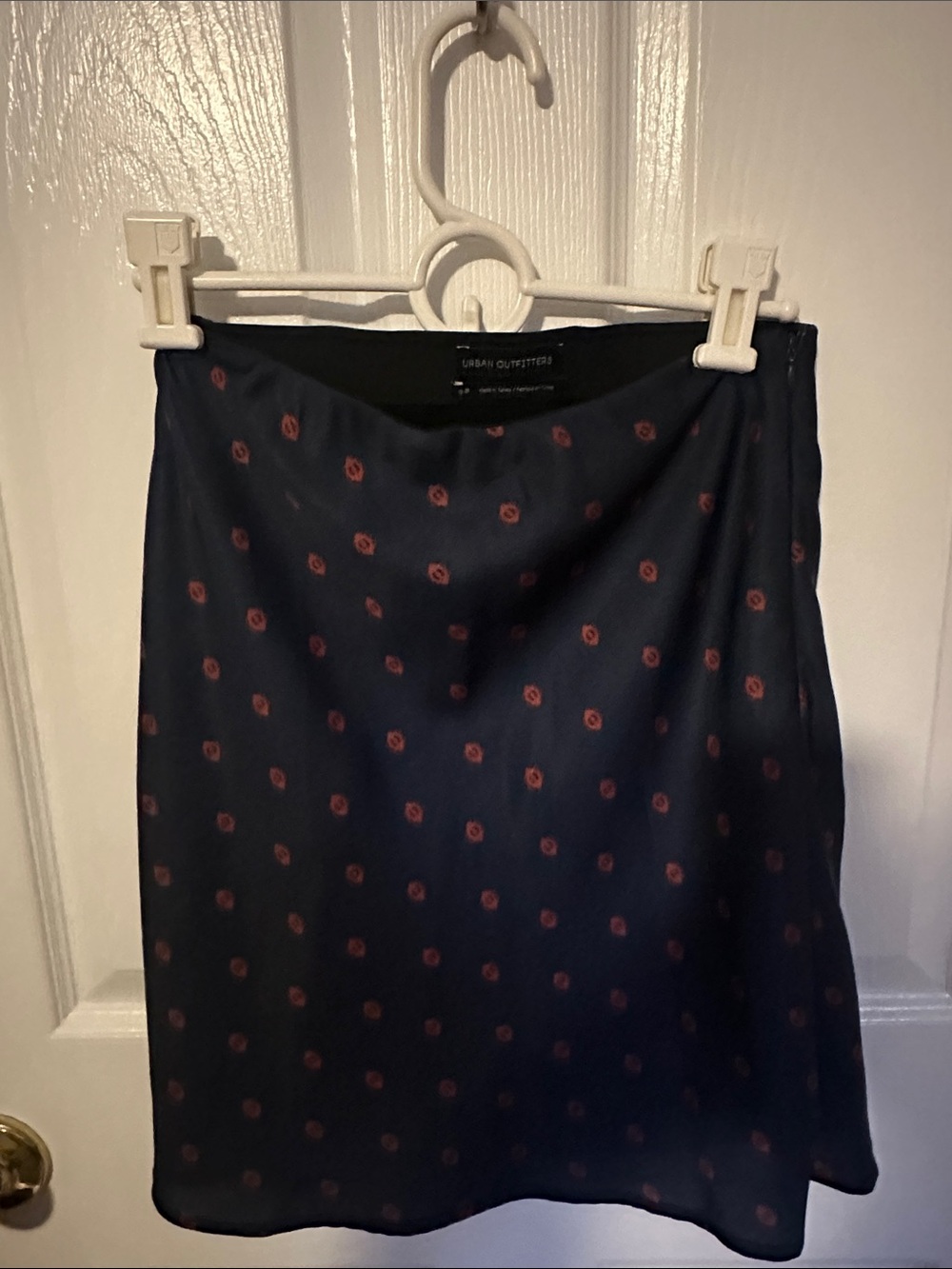 Urban Outfitters Navy Slip Skirt with Red  Dot Print